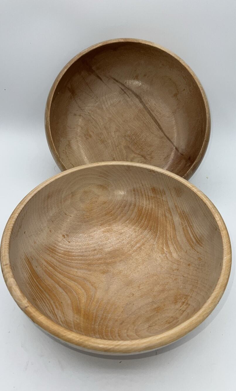 Vintage Wooden Dough Serving Salad Bowl Made In Japan 10” SET Of 2